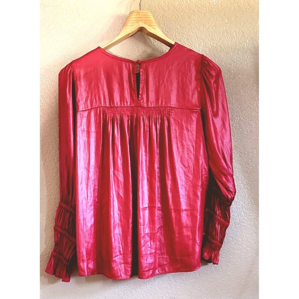 Current Air Red Long Sleeve Blouse With Ruched Cuffs Size Medium - Picture 3 of 9
